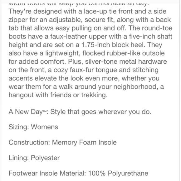 Women's Leighton Hiking Boots - A New DayBlack NWT Size 6 & 7 - Picture 4 of 4